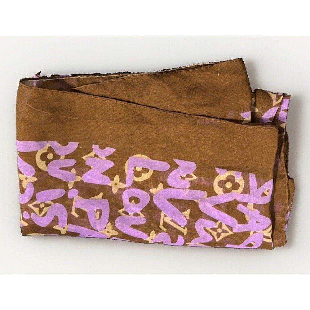 Louis Vuitton Stephen Sprouse Graffiti Print LV Scarf Brown Purple Read
